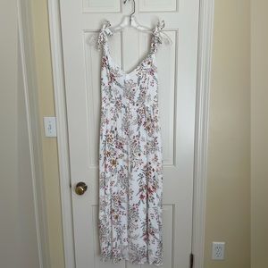 Floral sundress, tie shoulders, side zip with elasticized back, NWT